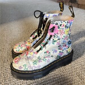 Dr. Martens Cream Pink Floral Combat Boots